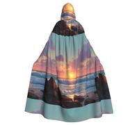 BROLEO Sunrise On The Coast Prints Halloween Adult Hooded Cape Cloak No Zipper, Comfortable For Costume Parties