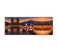 BROLEO Sunsets Lake Horses Printing Extra Large Mouse Pad Strong Adhesion, Durable, Precise Locking Edge 12x31.5in