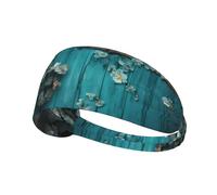 BROLEO Teal Barn Door Floral Printing Sports Headband for Women Sweat Proof Bandeau Summer Elastic Band