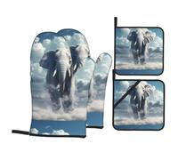BROLEO The little elephant on the clouds Prints Oven Mitts and Pot Holders Set of 4 Kitchen baking Thick and durable, anti-scalding and heat-insulating