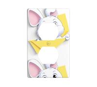 BROLEO The Little White Rabbit on The Sticky Note Printing Double Socket Wall Panel Decorative for Residential and Commercial Areas 4.5x2.76in