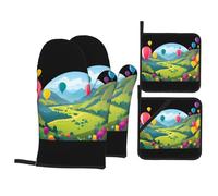 BROLEO The valley is filled with balloons Prints Oven Mitts and Pot Holders Set of 4 Kitchen baking Thick and durable, anti-scalding and heat-insulating