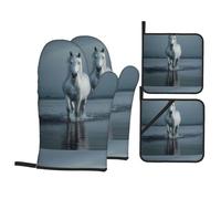 BROLEO The white horse that treads water Prints Oven Mitts and Pot Holders Set of 4 Kitchen baking Thick and durable, anti-scalding and heat-insulating