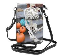 BROLEO Thinking Skeleton Printing Small Leather Women'S Crossbody Flip Phone Bag, Waterproof And Durable
