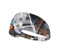 BROLEO Thinking Skeleton Printing Sports Headband for Women Sweat Proof Bandeau Summer Elastic Band