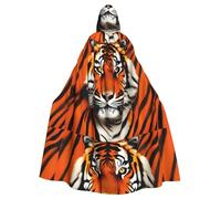 BROLEO Tiger Stripes Orange Pattern Prints Halloween Adult Hooded Cape Cloak No Zipper, Comfortable For Costume Parties