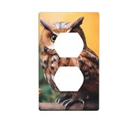 BROLEO Tree Branch Brown Owl Printing Double Socket Wall Panel Electrical Socket Cover Plate is Shatter Resistant and Durable 4.5x2.76in