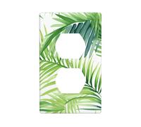 BROLEO Tropical Palm Tree Leaves Watercolor Printing Double Socket Wall Panel Electrical Socket Cover Plate is Shatter Resistant and Durable 4.5x2.76in