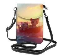 BROLEO Two Cats On A Boat Printing Small Leather Women'S Crossbody Flip Phone Bag, Waterproof And Durable