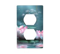 BROLEO Two Pink Lotus Blossoms Printing Double Socket Wall Panel Electrical Socket Cover Plate is Shatter Resistant and Durable 4.5x2.76in