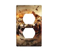 BROLEO Two Tigers on Fire Printing Double Socket Wall Panel Electrical Socket Cover Plate is Shatter Resistant and Durable 4.5x2.76in