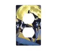 BROLEO Two Wolves Whistling at The Moon Printing Double Socket Wall Panel Electrical Socket Cover Plate is Shatter Resistant and Durable 4.5x2.76in