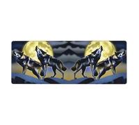 BROLEO Two Wolves Whistling At The Moon Printing Extra Large Mouse Pad, Computer Office Anti Slip Gaming Keyboard Thickened Version 12x31.5in