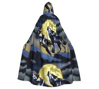 BROLEO Two Wolves Whistling At The Moon Printing Halloween Adult Hooded Cape Men'S And Women'S Clothing Mantle Role-Playing