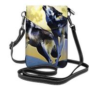 BROLEO Two Wolves Whistling At The Moon Printing Small Leather Women'S Crossbody Flip Phone Bag, Waterproof And Durable