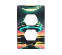 BROLEO UFO at Night Printing Double Socket Wall Panel Decorative for Residential and Commercial Areas 4.5x2.76in