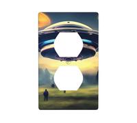 BROLEO UFO Landing Printing Double Socket Wall Panel Electrical Socket Cover Plate is Shatter Resistant and Durable 4.5x2.76in