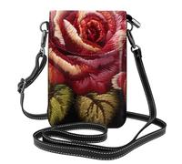 BROLEO ukrainian embroidery style rose printing Ladies' mobile phone with leather foreskin, crossbody flip cover, small adjustable shoulder strap