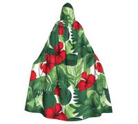 BROLEO Vegetation Leaves With Hibiscus Flowers Prints Halloween Adult Hooded Cape Cloak No Zipper, Comfortable For Costume Parties