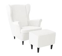 BROLEO Velvet Stretch Wing Chair Cover Set, Wingback Chair Cover with Ottoman Cover 3 Piece soft Wingback Chair Slipcover Removable Washable Ottoman Slipcover