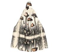 BROLEO Vintage Mushrooms Drawings Prints Halloween Adult Hooded Cape Cloak No Zipper, Comfortable For Costume Parties