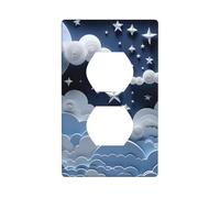 BROLEO White Clouds and Stars Printing Double Socket Wall Panel Decorative is Durable and Suitable for Socket Light Switch Accessories 4.5x2.76in