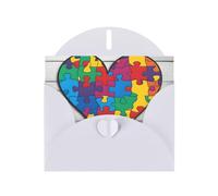BROLEO White Greeting Card Autism Awareness Puzzle Pieces Heart Picture for Christmas, Children's Birthday, Valentine's Day, and Party Invitation