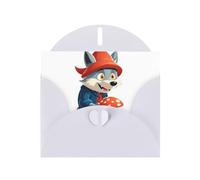 BROLEO White Greeting Card Big Bad Wolf Picking Mushrooms Prints Perfect for Valentine's Day, Wedding Anniversary & Party Invitations