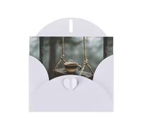 BROLEO White Greeting Card Coffee on the swing. Prints Perfect for Valentine's Day, Wedding Anniversary & Party Invitations
