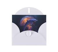 BROLEO White Greeting Card Dolphin and jellyfish encounter Prints Perfect for Valentine's Day, Wedding Anniversary & Party Invitations