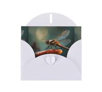 BROLEO White Greeting Card Dragonfly on a mushroom Prints Perfect for Valentine's Day, Wedding Anniversary & Party Invitations