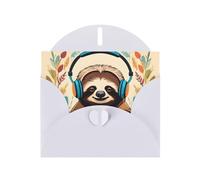 BROLEO White Greeting Card funny Cute Animal Sloth Music Picture for Christmas, Children's Birthday, Valentine's Day, and Party Invitation