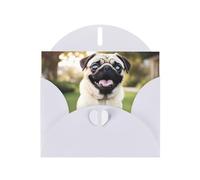 BROLEO White Greeting Card Funny Happy Pug Dog Picture for Christmas, Children's Birthday, Valentine's Day, and Party Invitation