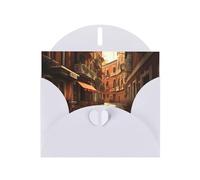 BROLEO White Greeting Card Italian Old Street Picture for Christmas, Children's Birthday, Valentine's Day, and Party Invitation