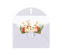 BROLEO White Greeting Card Little rabbits having dinner in the garden Prints Perfect for Valentine's Day, Wedding Anniversary & Party Invitations