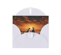 BROLEO White Greeting Card Penguin looking at the sky Prints Perfect for Valentine's Day, Wedding Anniversary & Party Invitations