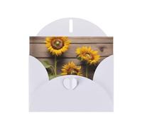 BROLEO White Greeting Card Three Sunflowers on Wooden Picture for Christmas, Children's Birthday, Valentine's Day, and Party Invitation