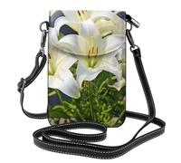 BROLEO White Lilies Printing Small Leather Women'S Crossbody Flip Phone Bag, Waterproof And Durable