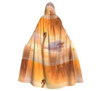 BROLEO White Swan On Lake Printing Halloween Adult Hooded Cape Men'S And Women'S Clothing Mantle Role-Playing