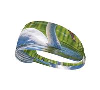 BROLEO White Swan Printing Sports Headband for Women Sweat Proof Bandeau Summer Elastic Band