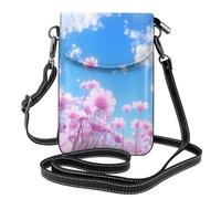 BROLEO Wildflowers Under Blue Sky Printing Small Leather Women'S Crossbody Flip Phone Bag, Waterproof And Durable