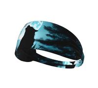 BROLEO Wolf Under The Moon Printing Sports Headband for Women Sweat Proof Bandeau Summer Elastic Band