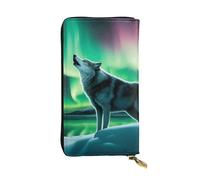 BROLEO Wolves Howl in The Northern Lights Picture Leather Long Clutch Wallet for Fashionable Girls and Women - Durable, Stylish, and Functional