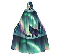 BROLEO Wolves Howl In The Northern Lights Prints Halloween Adult Hooded Cape Cloak No Zipper, Comfortable For Costume Parties
