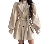 BROLEO Women's Peacoat Overcoat,Fashion Balloon Sleeve belted coat Oversized Insulated Duffle Outerwear Blend Jacket Winter Autumn Spring Coats Gifts for Ladies,Apricot,S