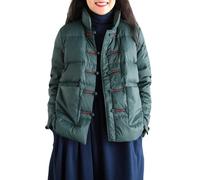BrOleo Womens Winter Jackets,Vintage Warm Chinese Frog Button Quilted Padded Coat Lightweight Windproof Outerwear Insulated Jacket Work Outdoors Gifts For Ladies Autumn Winter,Green,L