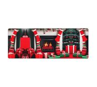 BROLEO Xmas Eve Fireplace Gifts& Red Socks Printing Extra Large Mouse Pad Strong Adhesion, Durable, Precise Locking Edge 12x31.5in