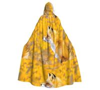BROLEO Yellow Flowering Fox Printing Halloween Adult Hooded Cape Men'S And Women'S Clothing Mantle Role-Playing