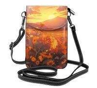 BROLEO Yellow Sunflowers At Sunset Printing Small Leather Women'S Crossbody Flip Phone Bag, Waterproof And Durable