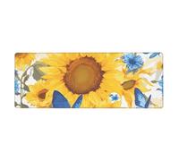 BROLEO Yellow Sunflowers With Blue Butterflies Printing Extra Large Mouse Pad, Computer Office Anti Slip Gaming Keyboard Thickened Version 12x31.5in